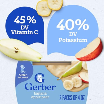 Gerber 2nd Foods Bananas with Apples & Pears, 4 Ounce Tubs, 2 Count (Pack of 8)