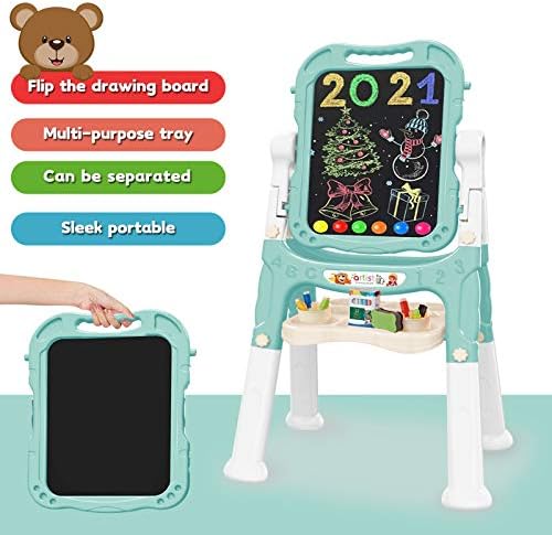 Easel for Kids,Rotatable Double Sided Easel for Kids Adjustable Standing Art Easel with Painting Accessories for Toddlers Boys and Girls-Green