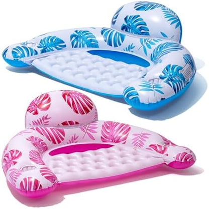 [2025 New Upgraded] Pool Floats for Adult -Floating Lounge Chairs,Inflatable Pool Floats with Cup Holders 2 Repair Patch Suit for Swimming Pools, Beach, Pool Toys,Backyard Party,Lakes（2 Packs