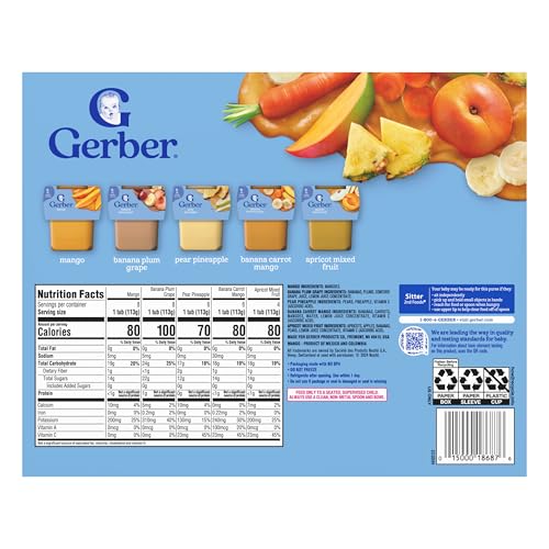 Gerber Stage 2 Baby Food, Tropical Adventure Puree Tubs, No Added Colors or Flavors, Baby Puree, Variety 32-Pack