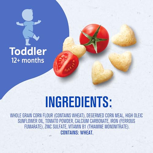 Gerber Toddler Snacks, Snacks for Kids, Kernel Free, Heart Shaped Puffcorn Snack, Tomato Bliss Flavor, Zinc and Iron Helps Support Immune System, 7-Pack