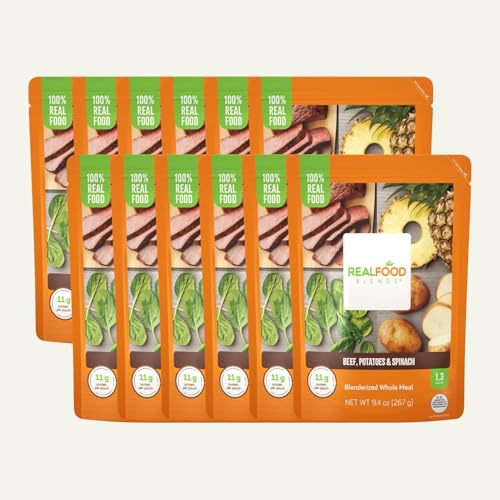 Real Food Blends Beef, Potatoes & Spinach - Pureed Food Meals for Tube Feeding with Protein, Vegetables & Fruits - 330 Calories for Lunch & Dinner - 9.4 oz (Pack of 12)