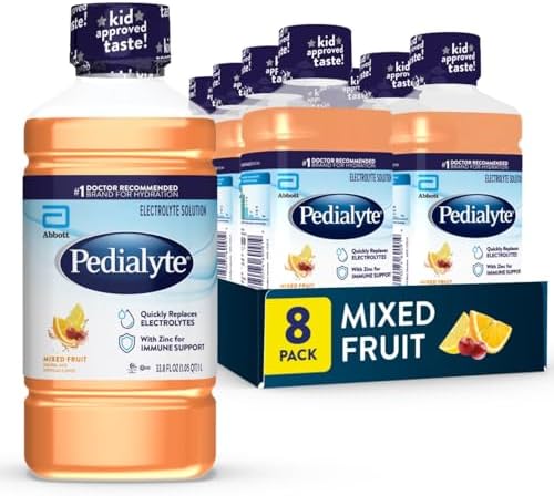Pedialyte Electrolyte Drink, Hydration Drinks for Kids & Adults, Mixed Fruit, 1 Liter, Pack of 8