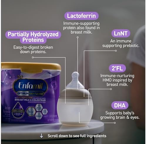 Enfamil Optimum Gentlease Baby Formula, Our Closest Formula to Breast Milk For Fussiness, Crying, Gas & Spit-up, Immune-Supporting Lactoferrin also found in Breast Milk, 19.5 Oz