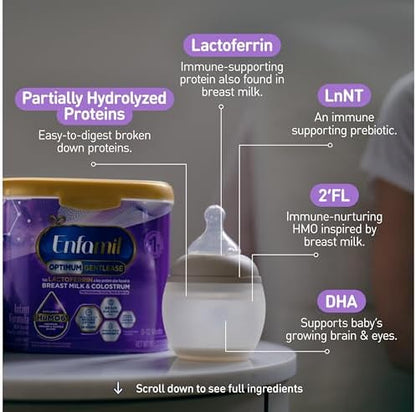 Enfamil Optimum Gentlease Baby Formula, Our Closest Formula to Breast Milk For Fussiness, Crying, Gas & Spit-up, Immune-Supporting Lactoferrin also found in Breast Milk, 19.5 Oz