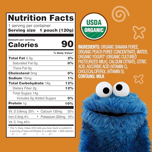 Earth's Best Organic Yogurt Smoothie Pouches, 24+ Months, Fruit Yogurt Smoothie for Toddlers 24 Months and Up, Banana Peach, 4.2 Ounce Resealable Pouch (Pack of 12)
