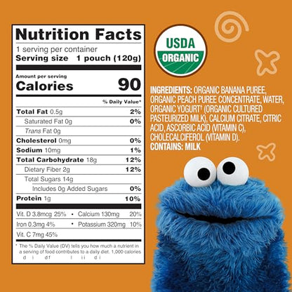Earth's Best Organic Yogurt Smoothie Pouches, 24+ Months, Fruit Yogurt Smoothie for Toddlers 24 Months and Up, Banana Peach, 4.2 Ounce Resealable Pouch (Pack of 12)
