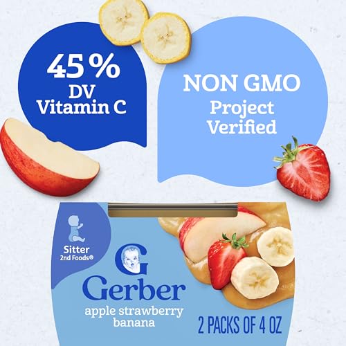 Gerber Stage 2 Baby Food, Apple Strawberry Banana Puree Tubs, No Added Colors or Flavors, Baby Puree, 16-Pack