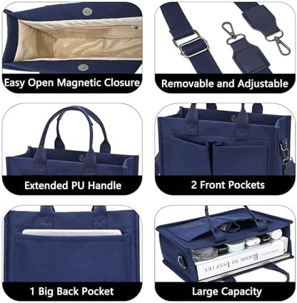 Tote Bag for Women With Compartments,Large Canvas Tote Women's Purse Crossbody Bags Work Laptop Book Bag Satchels Handbags