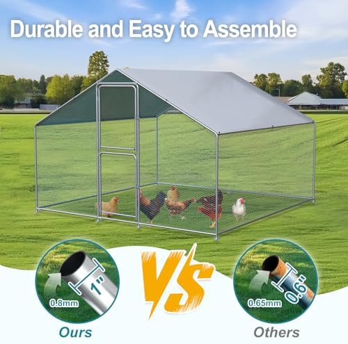 Large Chicken Coop, Chicken Coops for 10 Chickens, Chicken Runs for Yard with Water Poof & UV Resistance Cover, Spire Roof Chicken Coop Run with Double Lockable Doors for Outdoor Backyard