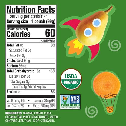 Earth's Best Fruit + Veggie Puree Organic Carrot Pear 3.5 oz Pouch (Pack of 12)