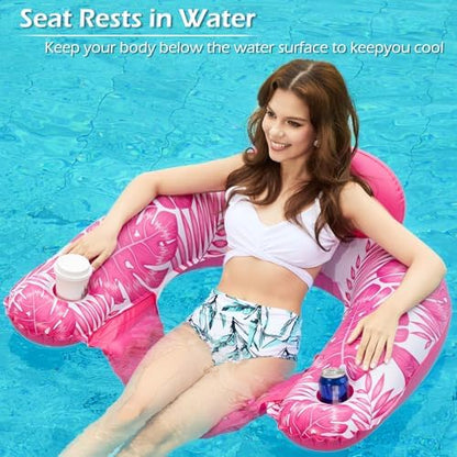 Jasonwell Inflatable Pool Float Chair - 2Pack Floating Pool Chair Lounge Floats for Swimming Pool Water Chair Pool Lounger with Cup Holder Pool Toy Party Floaties for Adults (GR-L)