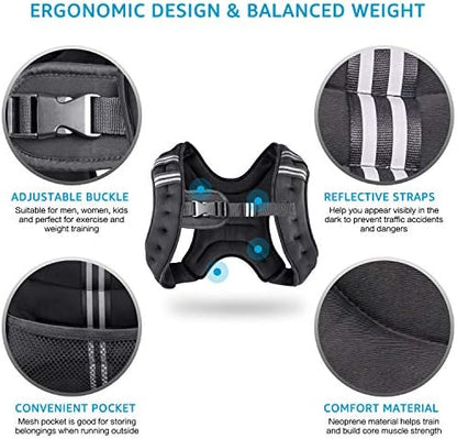Weighted Vest Weight Vest for Men Women Kids Weights Included, Body Weight Vests Adjustable for Running, Training Workout, Jogging, Walking