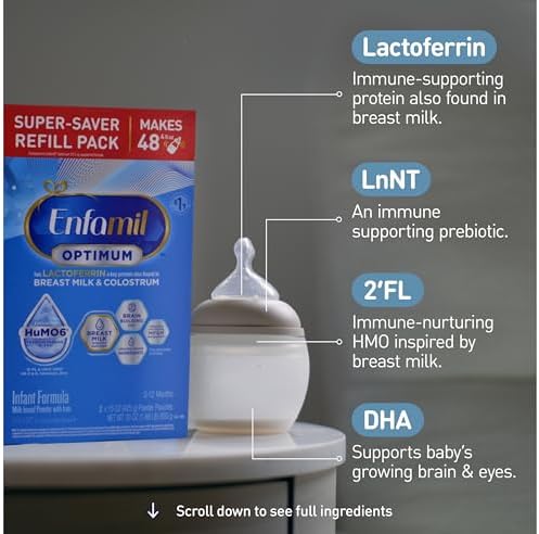 Enfamil Optimum (Enspire), Our Closest Formula to Breast Milk, Immune-Supporting Lactoferrin and Brain-Supporting DHA Baby Formula, Powder 30 Oz Refill, Pack of 4