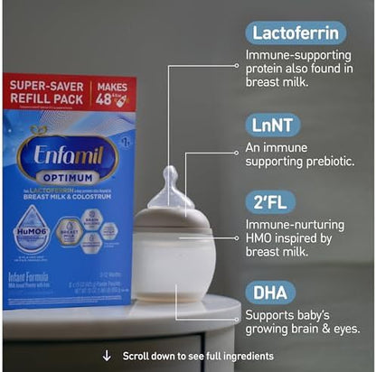 Enfamil Optimum (Enspire), Our Closest Formula to Breast Milk, Immune-Supporting Lactoferrin and Brain-Supporting DHA Baby Formula, Powder 30 Oz Refill, Pack of 4