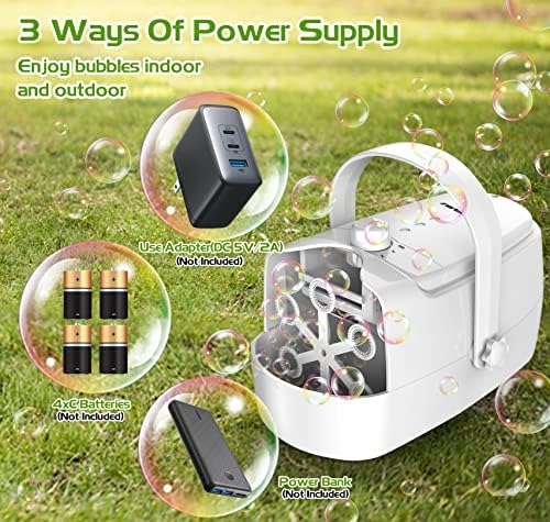 Bubble Machine Durable Automatic Bubble Blower, 18000+ Big Bubbles Per Minute Bubbles for Kids Toddlers Bubble Maker Operated by Plugin or Batteries Bubble Toys for Indoor Outdoor Birthday Party
