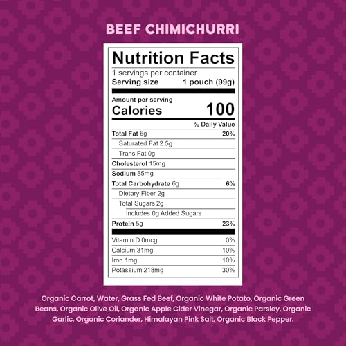 Serenity Kids 7+ Months Baby Food Puree Pouches Beef Chimichurri - Ethically Sourced Meat & Organic Veggies - BPA-Free Pouches - Toddler Food & Baby Snack - 3.5 Oz, 12 Pack