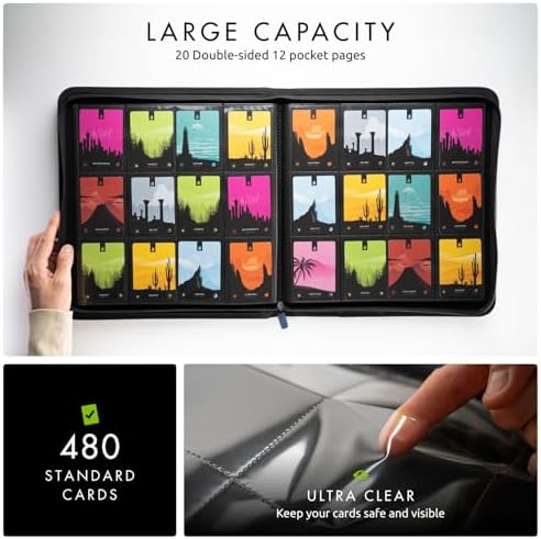 Vault X 12 Pocket Trading Card Zip Binder - 480 cards, Premium Exo-Tec Album Material, 20 Side-Loading Pages, Folder for Collectible Card Games, Sports, TCG (Blue)