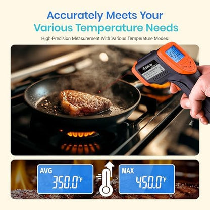 Etekcity Infrared Temperature Thermometer Gun, Laser Food Temp Gun for Pizza Oven, Griddle, Grill, Meat, Candy, Vehicle's Engine, Surface Temp Reader -58°F to 842°F, Orange