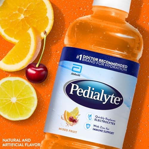 Pedialyte Electrolyte Drink, Hydration Drinks for Kids & Adults, Mixed Fruit, 1 Liter, Pack of 8