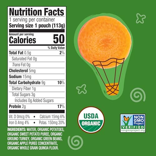 Earth's Best Organic Vegetable +Turkey Puree Potatoes Turkey + Green Beans Pouch, 4 oz (Pack of 12)