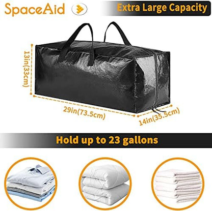 SpaceAid Heavy Duty Moving Bags 8 Pack, Large Storage Totes Bins with Backpack Straps, Strong Handles & Zippers, Packing Moving Boxes Supplies, College Dorm Room Essentials, Black
