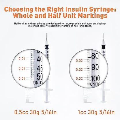 U-100 0.5cc/ml 30 Gauge 5/16" Syringe, Individually Packed 100 PACK