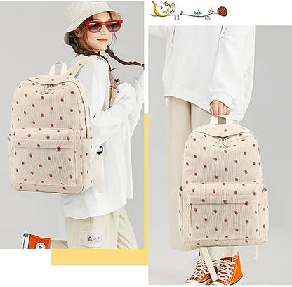 School Backpack for Teen Girls Bookbags Elementary High School Corduroy Laptop Bags Women Travel Daypacks