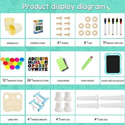 Easel for Kids,Rotatable Double Sided Easel for Kids Adjustable Standing Art Easel with Painting Accessories for Toddlers Boys and Girls-Green