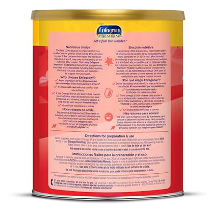 Enfagrow PREMIUM Toddler Nutritional Drink, Made with Real Milk, Brain-Building Omega-3 DHA, Nutrients and Prebiotics for Growth & Immune Support, Non-GMO, Toddler Milk Powder, 32 Oz Can, 6 Count