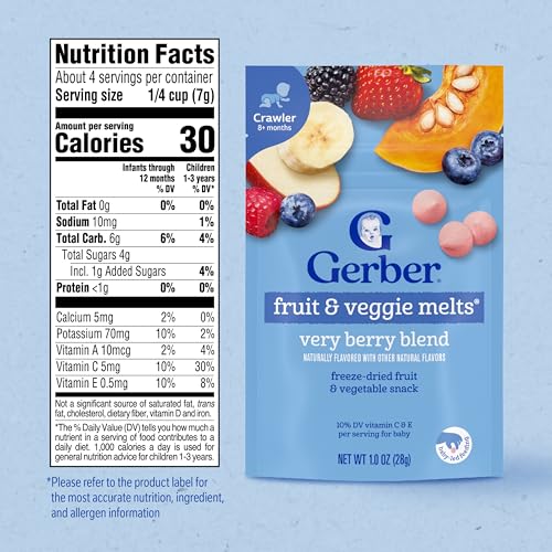 Gerber Stage 3 Baby Food Snacks, Very Berry Fruit and Veggie Melts, Baby Led Feeding, 7PK