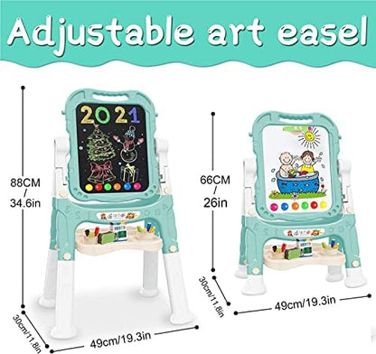Easel for Kids,Rotatable Double Sided Easel for Kids Adjustable Standing Art Easel with Painting Accessories for Toddlers Boys and Girls-Green