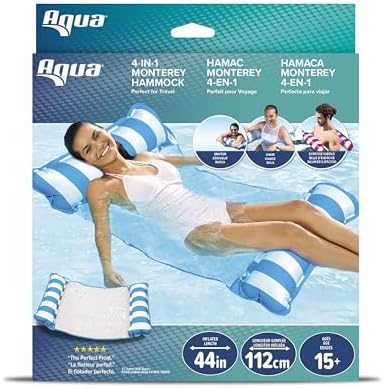 Aqua 4-in-1 Monterey Hammock Pool Float & Water Hammocks, 1-2-3-4 Multipacks – Multiple Colors/Styles – for Adults and Kids Floating