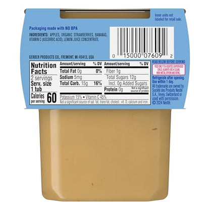 Gerber Stage 2 Baby Food, Apple Strawberry Banana Puree Tubs, No Added Colors or Flavors, Baby Puree, 16-Pack