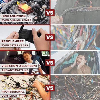 XFasten Wire Harness Tape, 3/4-Inch x 50 Feet (10-Pack), High Temp Wiring Loom Harness, Self-Adhesive Felt Cloth Electrical Tape for Automotive Engines, Noise Dampening, and Cable Protection