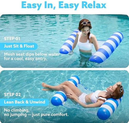 SLOOSH 2 Packs Hammock Pool Floats Adults, 4-in-1 Multi-Purpose Inflatable Pool Floats PVC Water Hammock Lounge Floaties