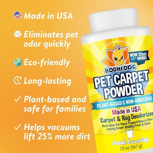 Bodhi Dog Natural Carpet Deodorizer Powder - Dry Pet Smell Eliminator & Urine Odor Remover - Loosens Fur & Dirt - Plant-Based Room Freshener for Vacuuming Home with Pets - Fresh Laundry (Pack of 3)