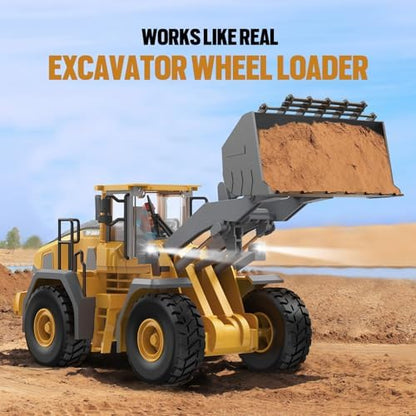 9-Channel Metal RC Wheel Loader - Remote Control Kids Construction Play Toys with Realistic Lights and Sound, 1:20 Scale, Tractor Toys for 3+ Boys, Perfect 2024 Kids Birthday Gift for Ages 3-12+