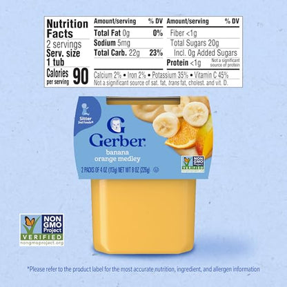 Gerber 2nd Foods Fruits Banana & Orange Medley Pureed Baby Food, 4 Ounce Tubs, 2 Count (Pack of 8)