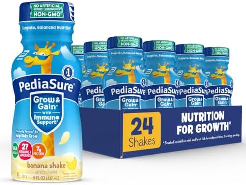 PediaSure Grow & Gain with Immune Support, 27 Vitamins & Minerals for Kids, 7g Protein, Non-GMO, Gluten-Free, Banana, 8-fl-oz Bottle, Pack of 24