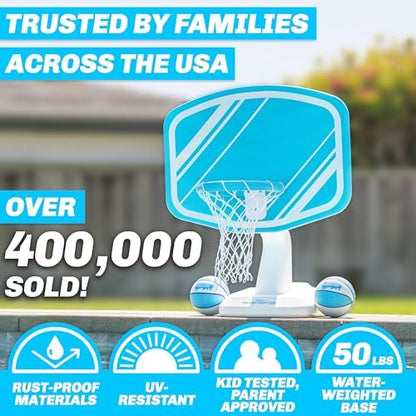 GoSports Splash Hoop PRO Swimming Pool Basketball Game, Includes Poolside Water Basketball Hoop, 2 Balls and Pump – Aqua