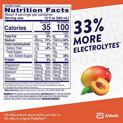 Pedialyte with Immune Support, Peach Mango, 4 Count, Electrolyte Hydration Drink, with Zinc, Selenium, and Magnesium, 1 Liter (Pack of 2)