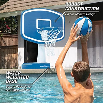 GoSports Splash Hoop Swimming Pool Basketball Game, Includes Poolside Water Basketball Hoop, 2 Balls and Pump – Max Blue