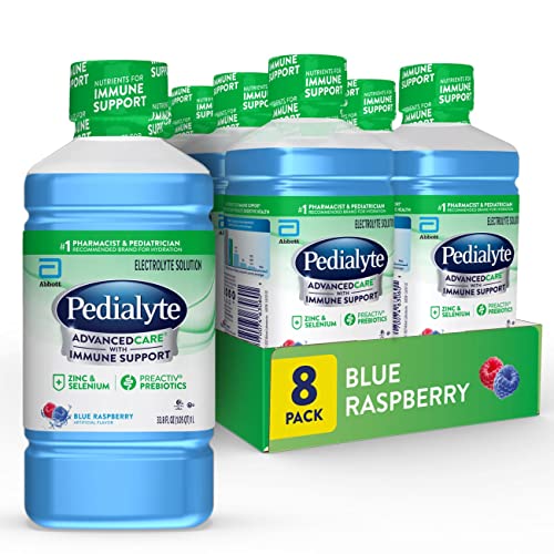 Pedialyte AdvancedCare Electrolyte Solution Has PreActivPrebiotics | Hydration Drink | Blue Raspberry, 1 Liter, Pack of 8