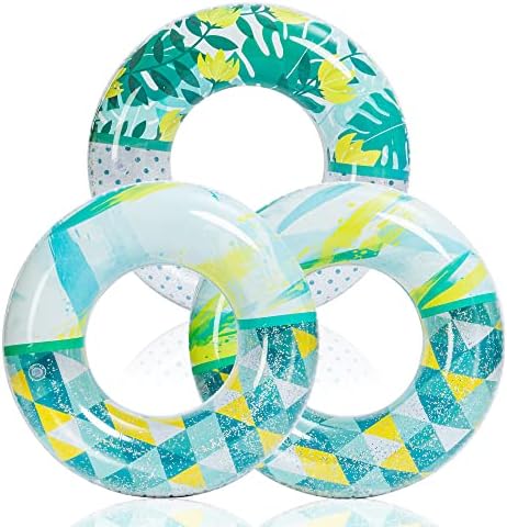 Inflatable Pool Floats with Glitters 32.5"(3 Pack), Pool Floaties Tubes for Swimming Kids Adults Beach Outdoor Party Supplies