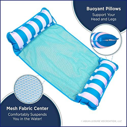 Aqua 4-in-1 Monterey Hammock Pool Float & Water Hammocks, 1-2-3-4 Multipacks – Multiple Colors/Styles – for Adults and Kids Floating