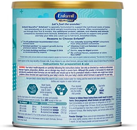 Enfamil NeuroPro EnfaCare High Cal Premature Baby Formula Milk-Based with Iron, Brain-Building DHA, Vitamins & Minerals for Immune Health, Powder Can, 13.6 Oz (6 Count)