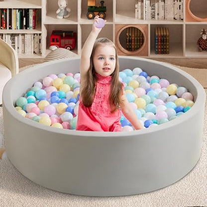 Ball Pit for Toddlers 47.24''x15.75'' Baby Ball Pit Soft Foam Ball Pits Round Lagre Kids Ball Pits Indoor and Outdoor Game Kids Play Ball Pool Ideal Gift for Children (Grey, NO Balls)