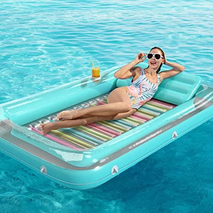 Inflatable Tanning Pool Lounger Float - Jasonwell 4 in 1 Sun Tan Tub Sunbathing Pool Lounge Raft Floatie Toys Water Filled Tanning Bed Mat Pad for Adult Blow Up Kiddie Pool Kids Ball Pit Pool (L)
