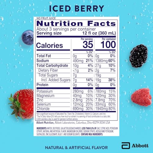 Pedialyte with Immune Support Electrolyte Solution, Hydration Drink with Zinc, Selenium, and Magnesium, Iced Berry, 1 Liter, Pack of 4